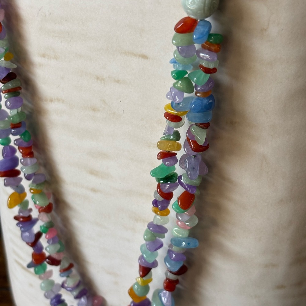 Vintage Multicolor Gemstone Chip Double Strand Necklace  (P)